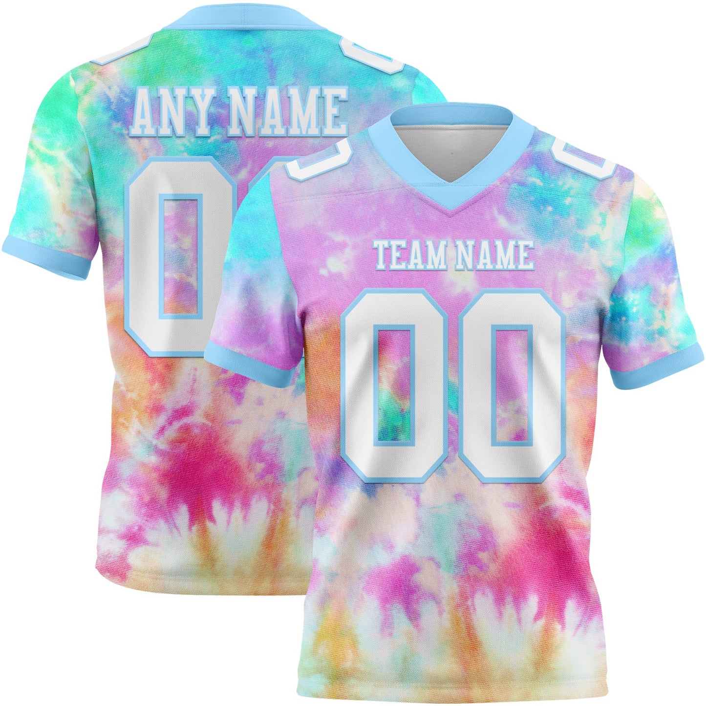 Custom Tie Dye White-Light Blue 3D Pattern Rainbow Mesh Authentic Football Jersey
