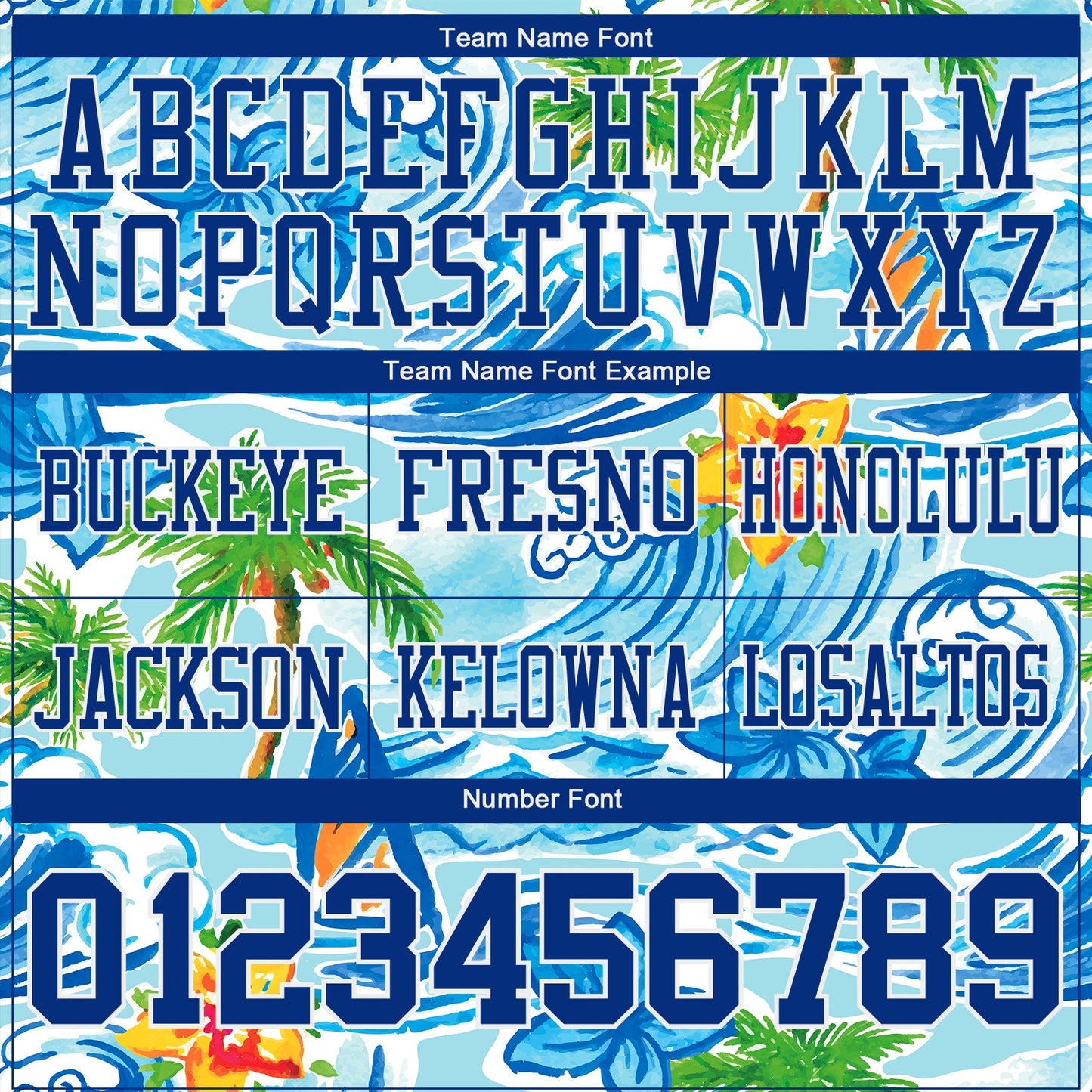Custom Ice Blue Royal-White 3D Pattern Beach Hawaii Palm Trees And Flowers Mesh Authentic Football Jersey