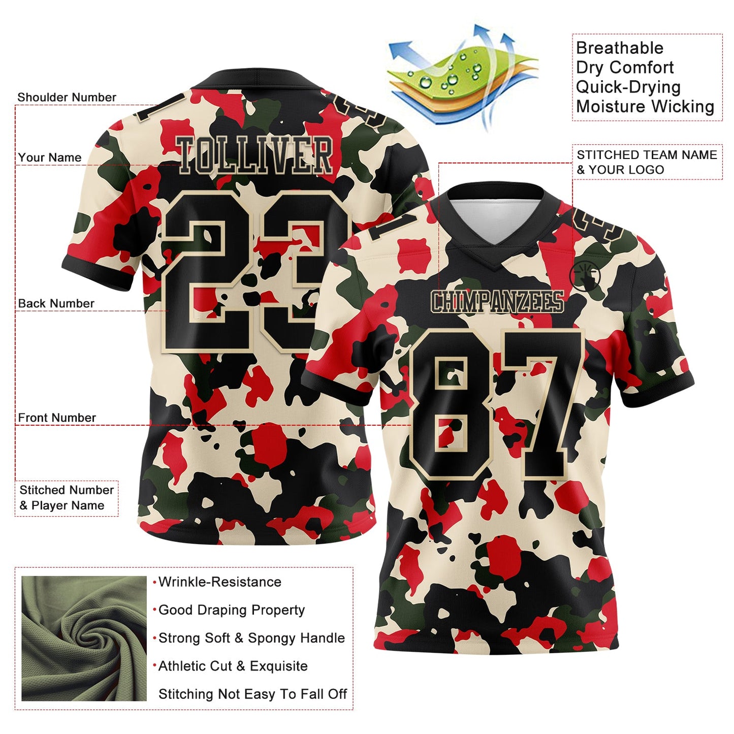 Custom Camo Black-Cream 3D Pattern Salute To Service Mesh Authentic Football Jersey
