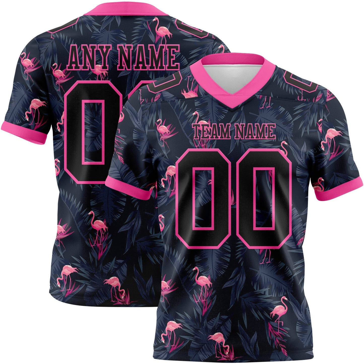 Custom Black Pink 3D Pattern Flamingo Mesh Authentic Football Jersey