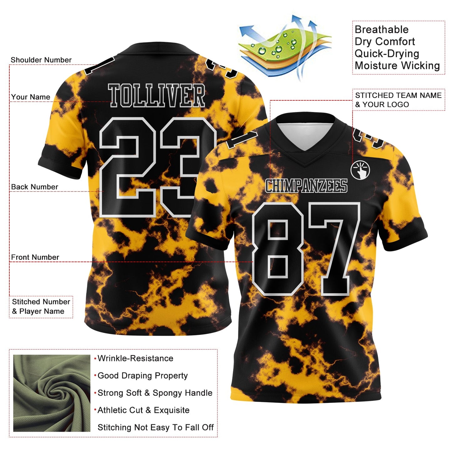 Custom Tie Dye Black-White 3D Pattern Mesh Authentic Football Jersey