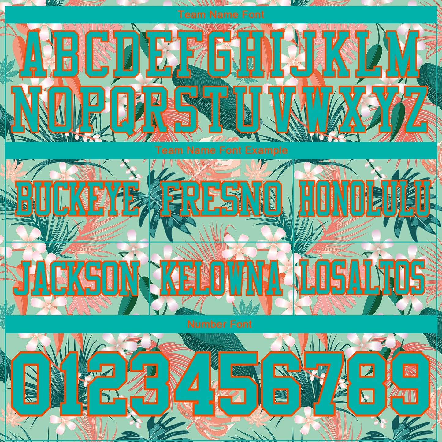 Custom Teal Orange 3D Pattern Hawaii Palm Leaves And Flowers Mesh Authentic Football Jersey