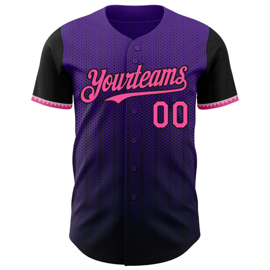 Custom Purple Pink-Black 3D Pattern Design Gradient Geometric Shape Authentic Baseball Jersey