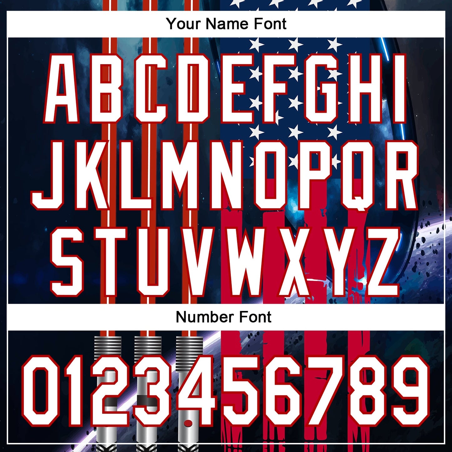 Custom Blue White-Red 3D Pattern Design American Flag Outer Space Light Swords Authentic Baseball Jersey
