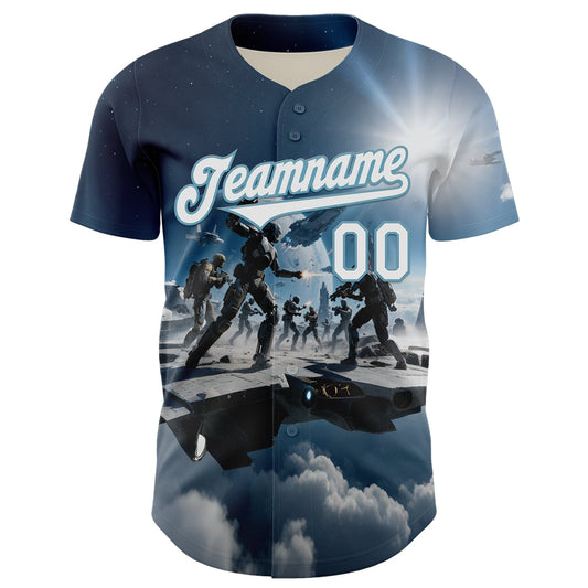 Custom Blue White-Shadow Blue 3D Pattern Design Outer Space Light Swords Authentic Baseball Jersey