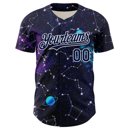 Custom Dark Purple Navy-White 3D Pattern Design Outer Space Galaxy Solar Authentic Baseball Jersey
