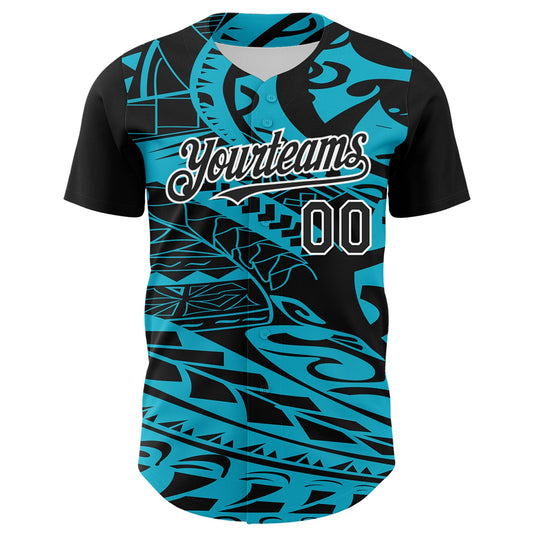Custom Black Lakes Blue-White 3D Polynesian Style Islander Authentic Baseball Jersey