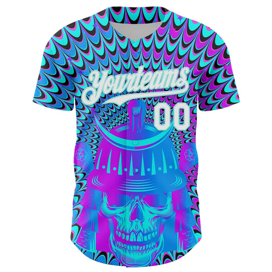 Custom Purple White-Ice Blue 3D Pattern Design Trippy Magic Mushrooms Skull Authentic Baseball Jersey