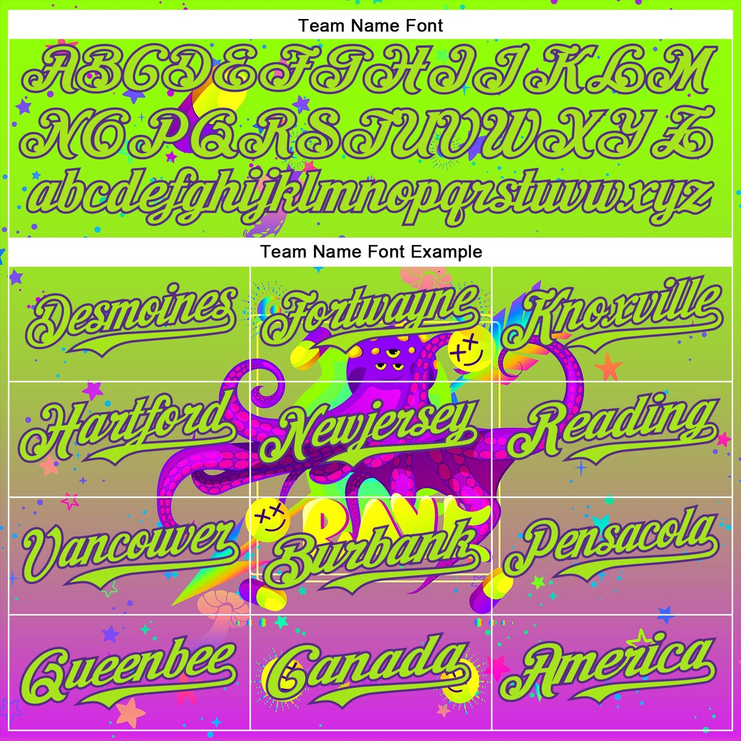 Custom Green Neon Green-Purple 3D Pattern Design Trippy Psychedelic Octopus Authentic Baseball Jersey