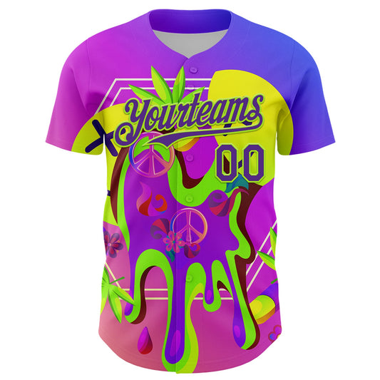 Custom Purple Neon Green 3D Pattern Design Trippy Psychedelic Peace Sign Authentic Baseball Jersey