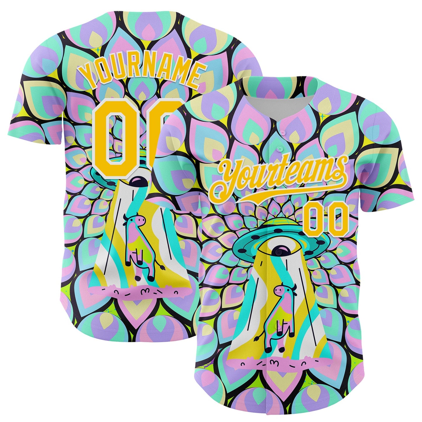 Custom Purple Yellow-White 3D Pattern Design Trippy Magic Mushrooms Alien Authentic Baseball Jersey