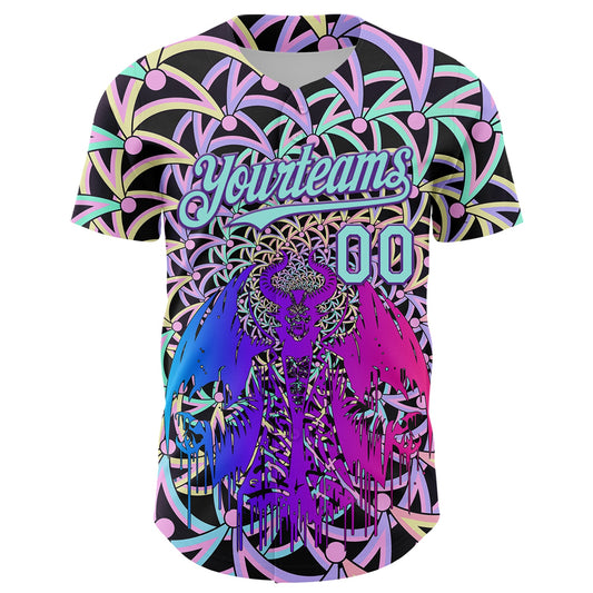 Custom Purple Ice Blue 3D Pattern Design Trippy Magic Mushrooms Devil Authentic Baseball Jersey