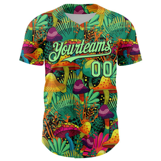 Custom Green Pea Green-Black 3D Pattern Design Trippy Magic Mushrooms Plant Authentic Baseball Jersey