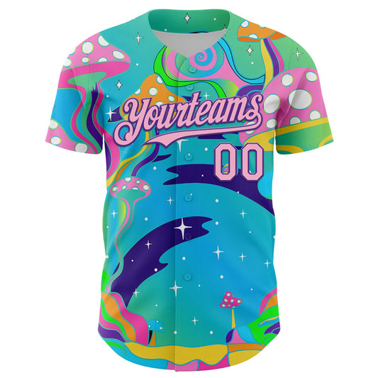 Custom Navy Light Pink-Purple 3D Pattern Design Trippy Psychedelic Magic Mushrooms Authentic Baseball Jersey