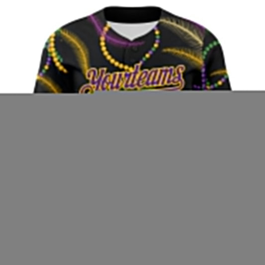 Custom Black Purple-Gold 3D Pattern Design Mardi Gras Shrove Tuesday Authentic Baseball Jersey
