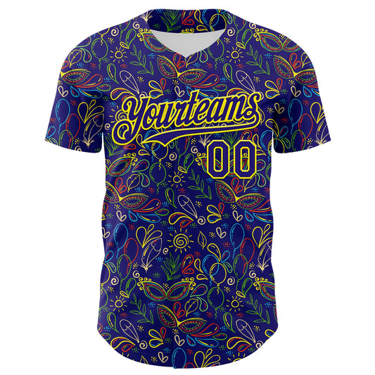 Custom Dark Purple Light Yellow 3D Pattern Design Mardi Gras Shrove Tuesday Authentic Baseball Jersey