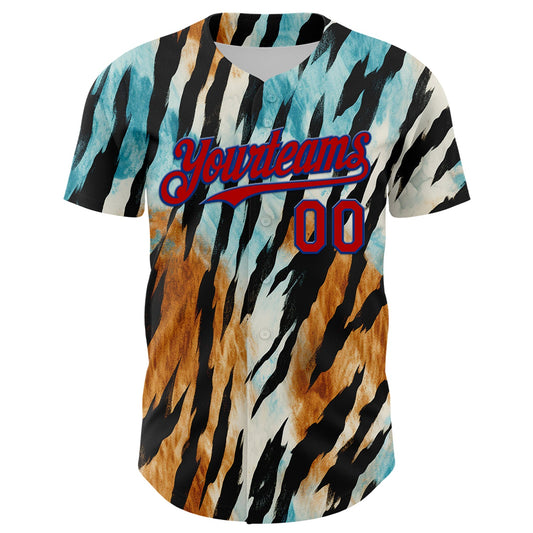 Custom Black Red-Royal 3D Pattern Design Burner Costumes Zebra Print Authentic Baseball Jersey