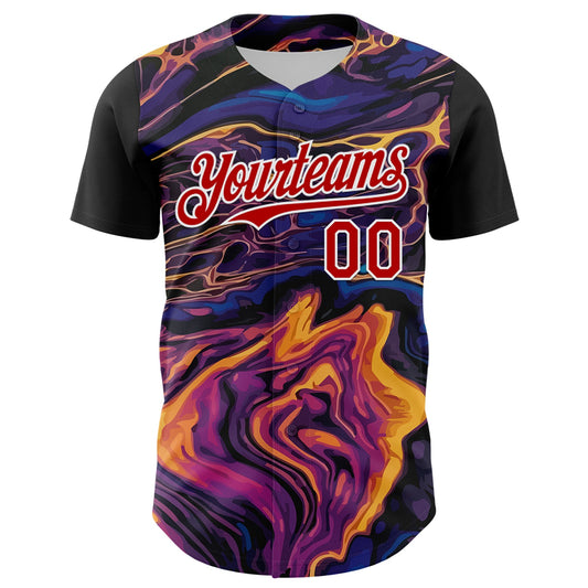 Custom Purple Red-White 3D Pattern Design Burner Costumes Lava Authentic Baseball Jersey