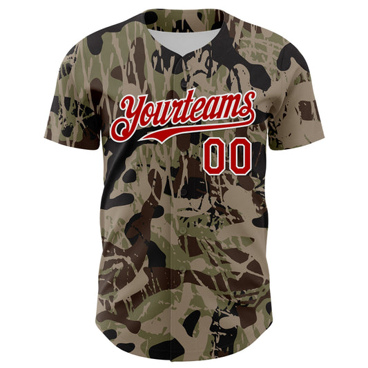 Custom Camo Red-White 3D Pattern Design Burner Costumes Grunge Camo Authentic Salute To Service Baseball Jersey