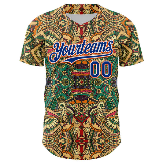 Custom Green Royal White-Orange 3D Pattern Design Burner Costumes Exotic Authentic Baseball Jersey