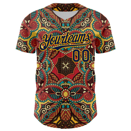 Custom Red Navy-Gold 3D Pattern Design Burner Costumes Exotic Authentic Baseball Jersey