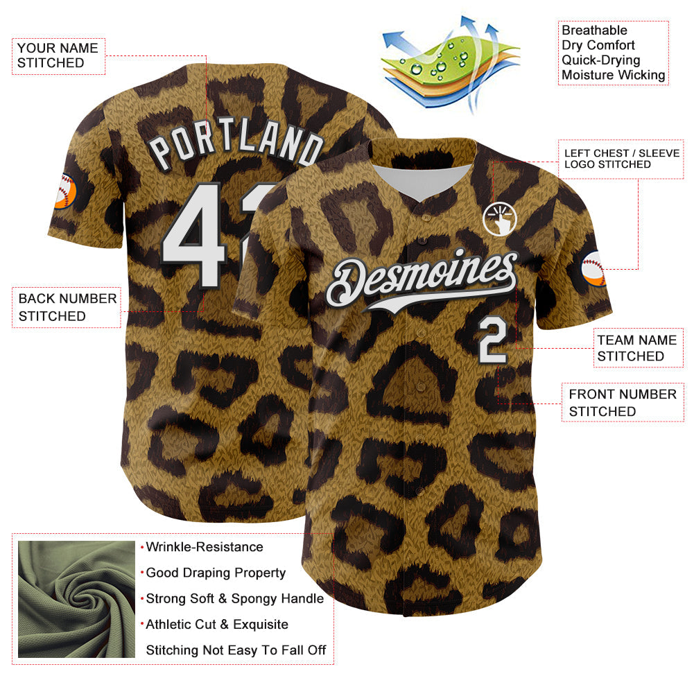 Custom Brown White-Black 3D Pattern Design Rave Party Animal Leopard Print Authentic Baseball Jersey