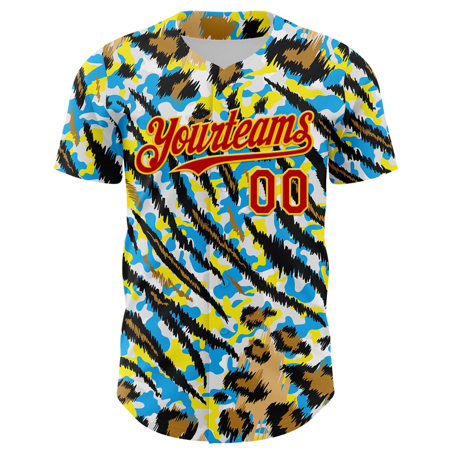 Custom White Red-Gold 3D Pattern Design Rave Party Animal Tiger And Leopard Print Authentic Baseball Jersey