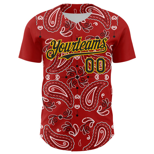 Custom Red Black-Gold 3D Pattern Design Rave Party Paisley Bandana Authentic Baseball Jersey