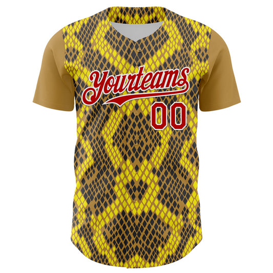 Custom Yellow Red Black-White 3D Pattern Design Rave Party Animal Snake Python Print Authentic Baseball Jersey