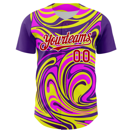 Custom Purple Red-White 3D Pattern Design Rave Party Marble Lava Authentic Baseball Jersey