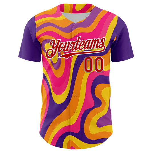 Custom Purple Red-White 3D Pattern Design Rave Party Marble Lava Authentic Baseball Jersey