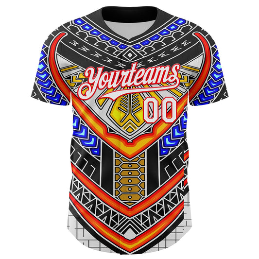 Custom Black White-Fire Red 3D Pattern Design Burner Costumes Tribal Authentic Baseball Jersey