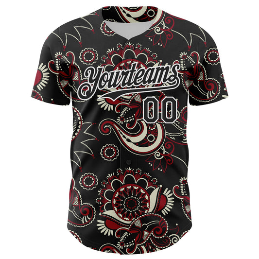 Custom Black White 3D Pattern Design Burner Costumes Paisley Bandana Authentic Baseball Jersey