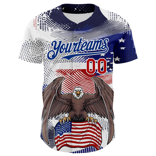 Custom White Red-Royal 3D American Flag National Symbols Bald Eagle Authentic Baseball Jersey