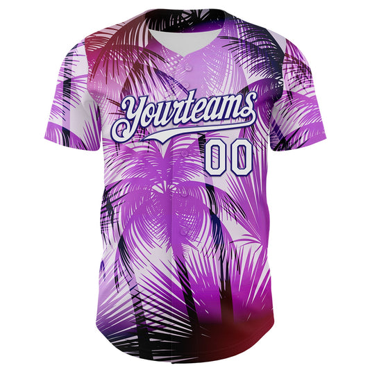 Custom Purple White-Dark Purple 3D Pattern Design Gradient Miami Cityscape Hawaii Tropical Palm Tree Authentic Baseball Jersey