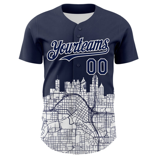 Custom Navy White 3D Pattern Design Atlanta Cityscape Urban Map Authentic Baseball Jersey