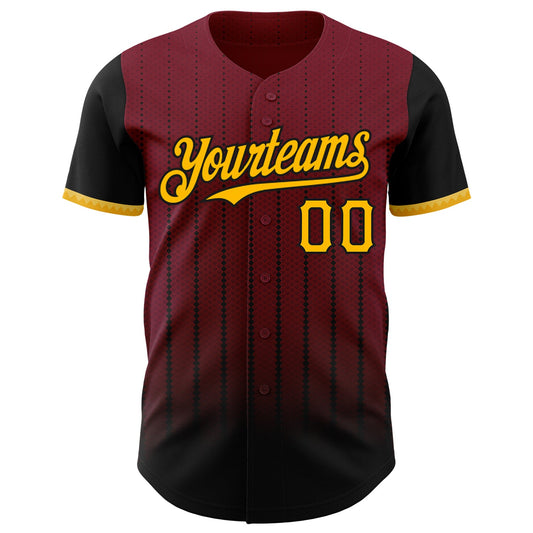 Custom Crimson Gold-Black 3D Pattern Design Gradient Geometric Shape Authentic Baseball Jersey