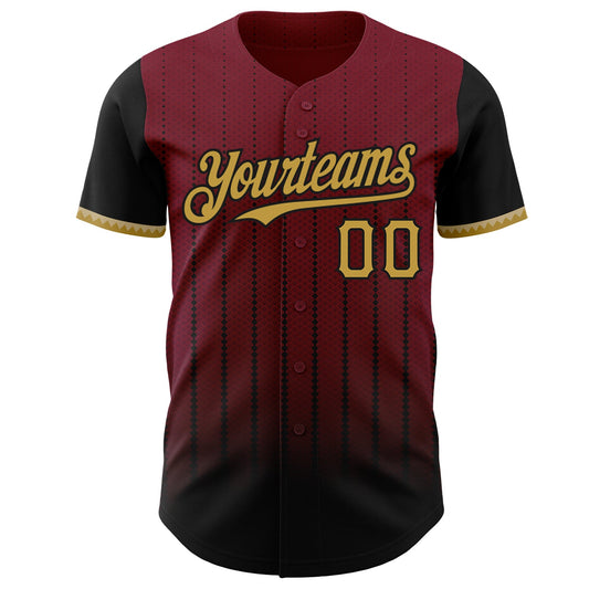 Custom Crimson Old Gold-Black 3D Pattern Design Gradient Geometric Shape Authentic Baseball Jersey