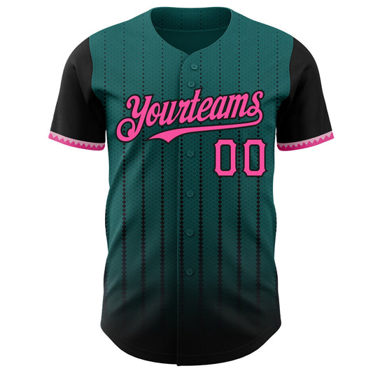 Custom Teal Pink-Black 3D Pattern Design Gradient Geometric Shape Authentic Baseball Jersey