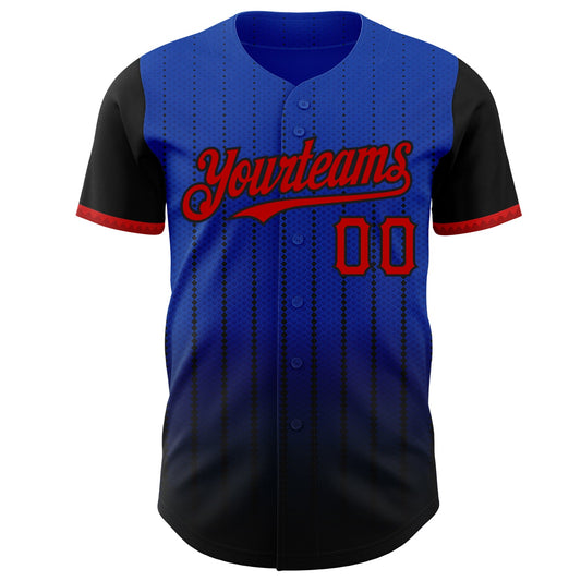 Custom Thunder Blue Red-Black 3D Pattern Design Gradient Geometric Shape Authentic Baseball Jersey
