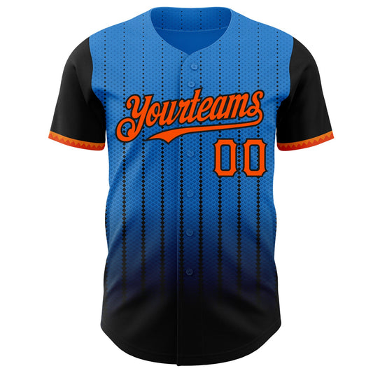 Custom Electric Blue Orange-Black 3D Pattern Design Gradient Geometric Shape Authentic Baseball Jersey