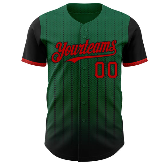 Custom Kelly Green Red-Black 3D Pattern Design Gradient Geometric Shape Authentic Baseball Jersey