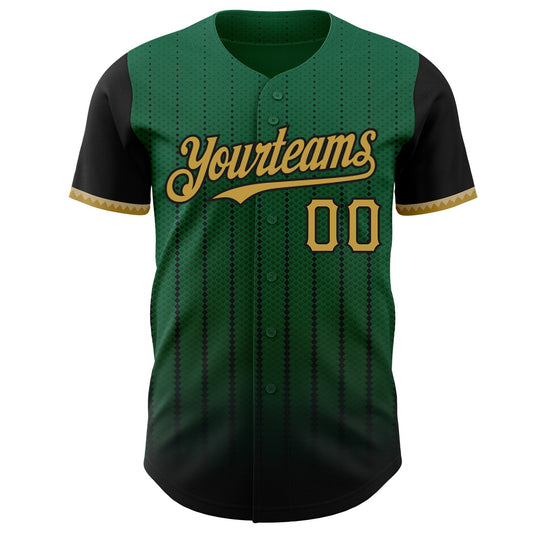 Custom Kelly Green Old Gold-Black 3D Pattern Design Gradient Geometric Shape Authentic Baseball Jersey
