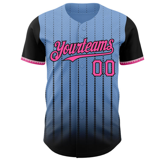 Custom Light Blue Pink-Black 3D Pattern Design Gradient Geometric Shape Authentic Baseball Jersey