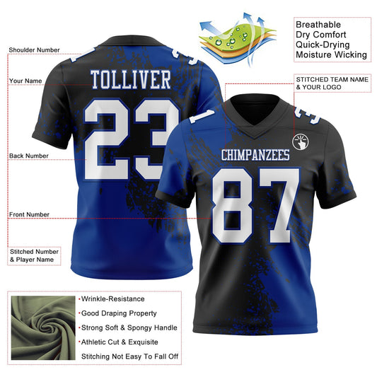 Custom Black White-Royal 3D Pattern Abstract Brush Stroke Mesh Authentic Football Jersey