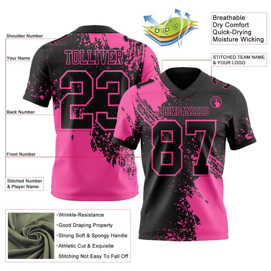 Custom Black Pink 3D Pattern Abstract Brush Stroke Mesh Authentic Football Jersey