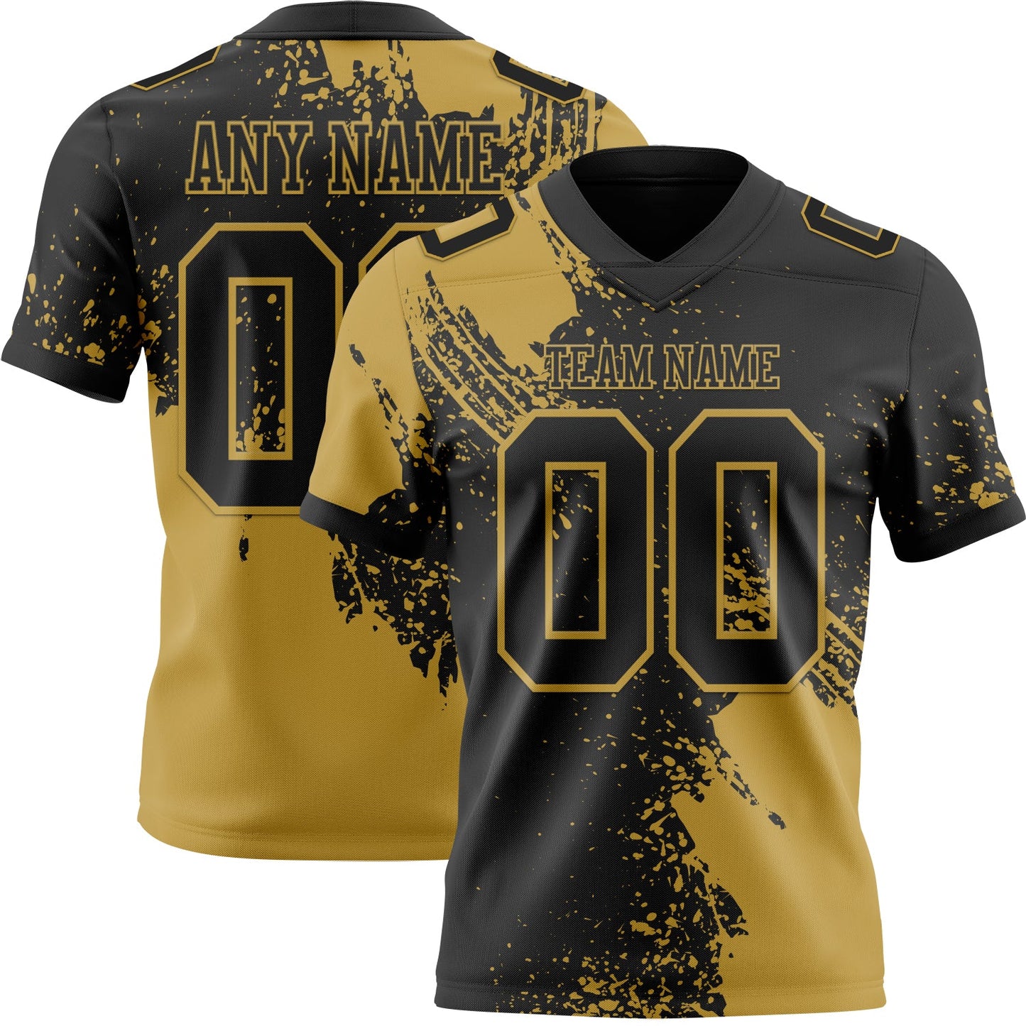 Custom Black Old Gold 3D Pattern Abstract Brush Stroke Mesh Authentic Football Jersey