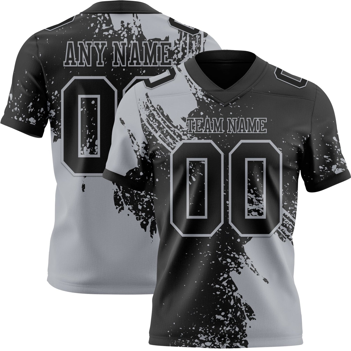 Custom Black Gray 3D Pattern Abstract Brush Stroke Mesh Authentic Football Jersey