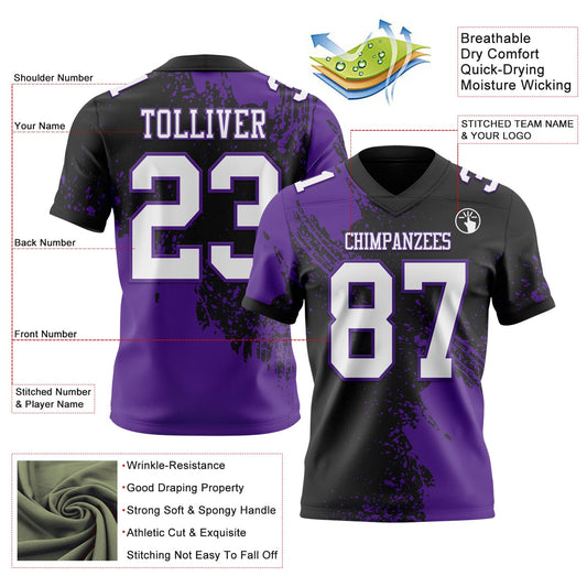 Custom Black White-Purple 3D Pattern Abstract Brush Stroke Mesh Authentic Football Jersey