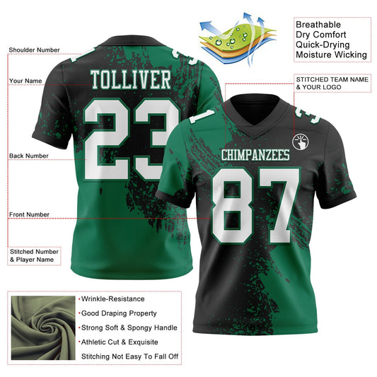 Custom Black White-Kelly Green 3D Pattern Abstract Brush Stroke Mesh Authentic Football Jersey
